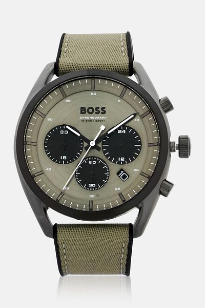 BOSS Men 1514092 Silicone Watch 44 mm, Olive