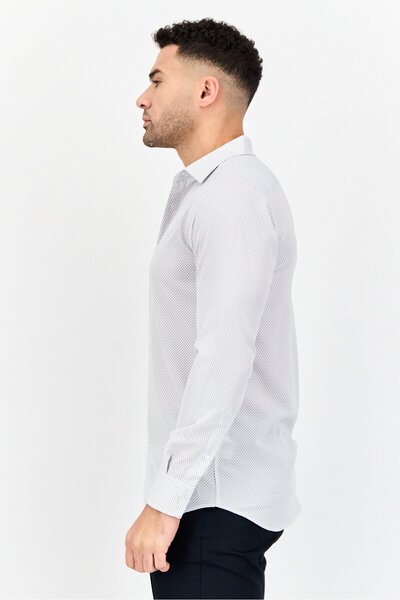 Scotch & Soda Men Modern Fit Microdot Print Long Sleeve Dress Shirt, White