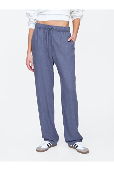 GAP Kadın Mavi Mid Rise Keten Karışımlı Pull-On Pantolon