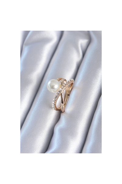 Marsilyan Gold Color Pearl and Zircon Stone Women's Ring - TJ-BYK2806