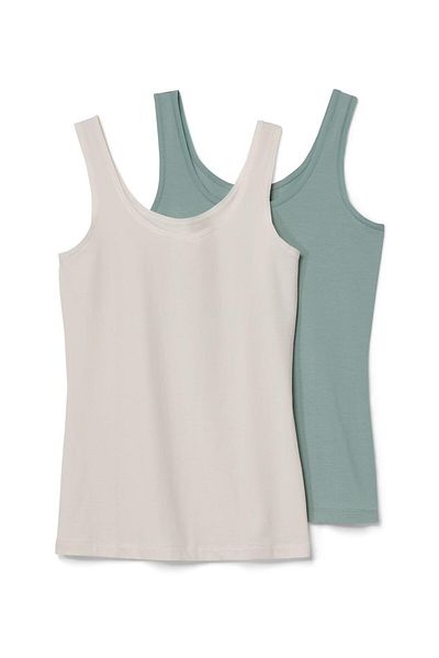 Tchibo Women 2 Piece Round Neck Sleeveless Plain Tank Top, Sage