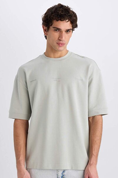 DeFacto Loose Fit Crew Neck Printed Short Sleeve Heavy Fabric T-Shirt