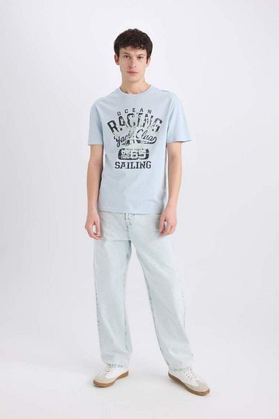 DeFacto Tricou cu mânecă scurtă imprimat cu decolteu crew, 100% bumbac, sezon nou
