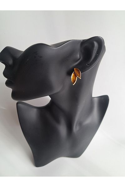 BHR AKSESUAR Brown Pearlescent Leaf Earrings