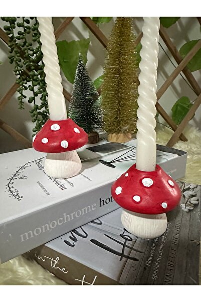 evdeki atölyem 2’li Dekoratif Mantar Şamdan Mumluk /dekoratif Ürünler ,el Yap...