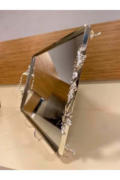 PLUS HOME Tray Cast Brass Silver Handle Large Size 39X26 cm