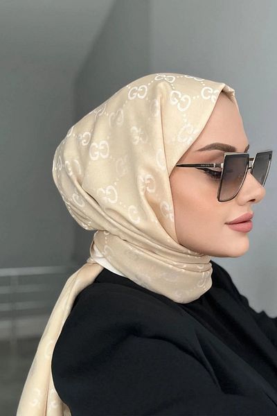 awix Double Sided g Pattern Thin Silky Shawl Cream.Ecru