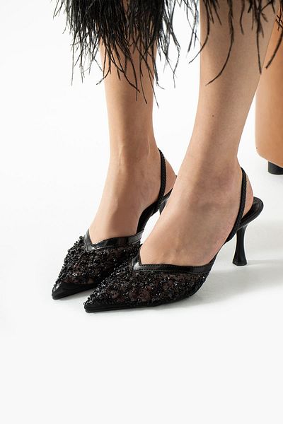 CICIKIZ Mesh Lace Embroidered Banded 11 Pont Pointed Toe Evening Dress Shoes