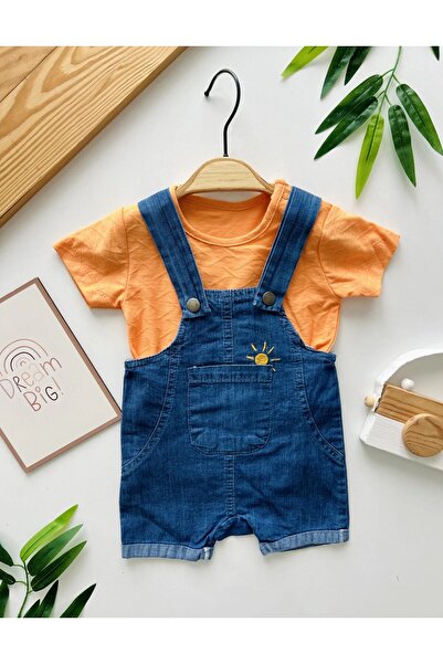 Bolly Baby Yazlık İnce Kot Bebek Salopet Tulum Omuzdan Çıtçıtlı Kısa Kollu Ti...