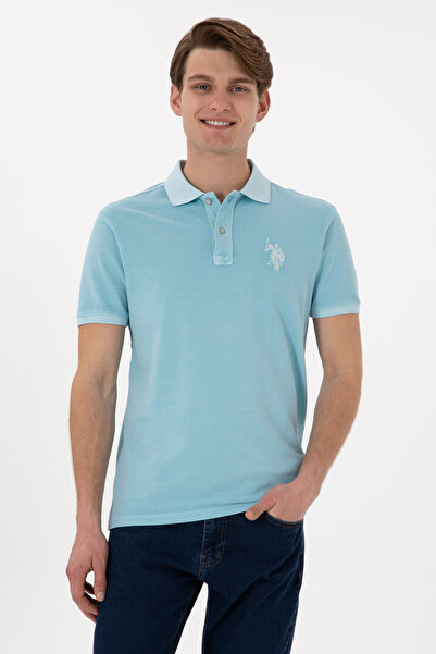 U.S. Polo Assn. Erkek Slim Fit Polo Yaka Açık Mavi Yıkamalı Basic Tişört 5030...