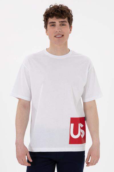 U.S. Polo Assn. Tricou alb pentru bărbați, cu decolteu, cu potrivire conforta...