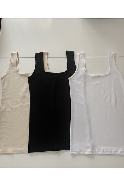 LUCK Bluză din lycra cu guler pătrat din 3 piese pentru femei