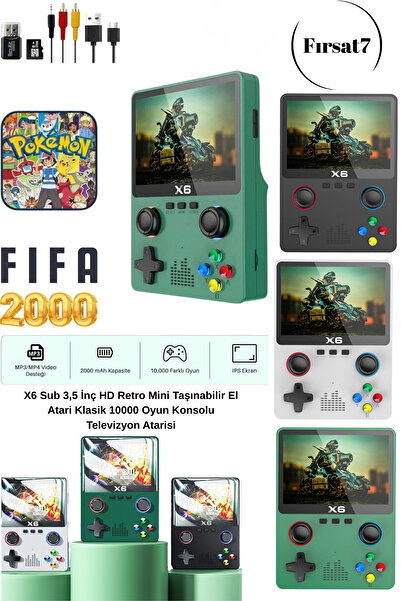 Fırsat7 X6 Oyun Konsolu +10.000 Oyun HD Ekran 2000mAH TV Bağlanabilir Dual 3D...