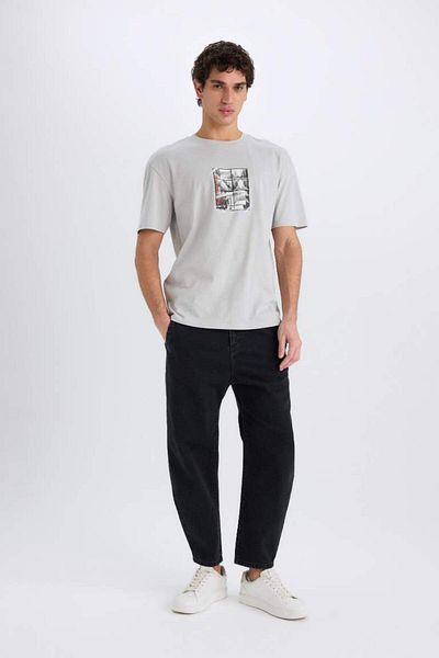 DeFacto New Season 100% Cotton Boxy Fit Crew Neck Back Printed Short Sleeve T-Shirt