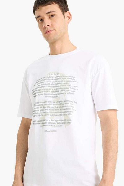 DeFacto New Season 100% Cotton Boxy Fit Crew Neck Printed Short Sleeve T-Shirt
