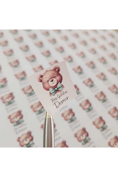 fırsatlar diyarı Bow Tie Teddy Bear Baby Chocolate Label / Square Cut 3.5 Cm 100 Pcs