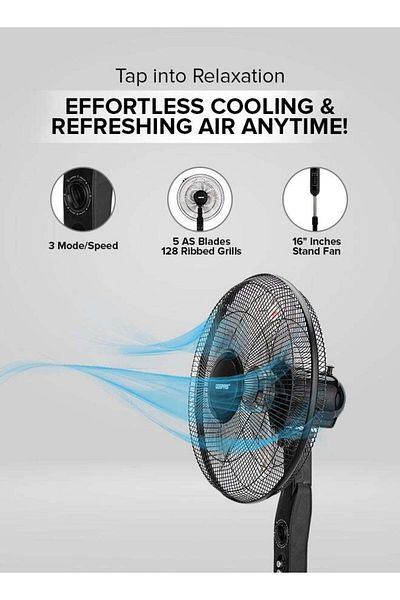 Geepas 16 Inch Stand Fan, Black - Gf9488