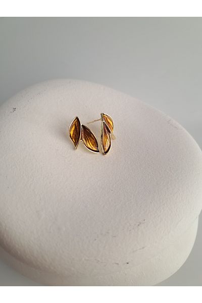 BHR AKSESUAR Brown Pearlescent Leaf Earrings