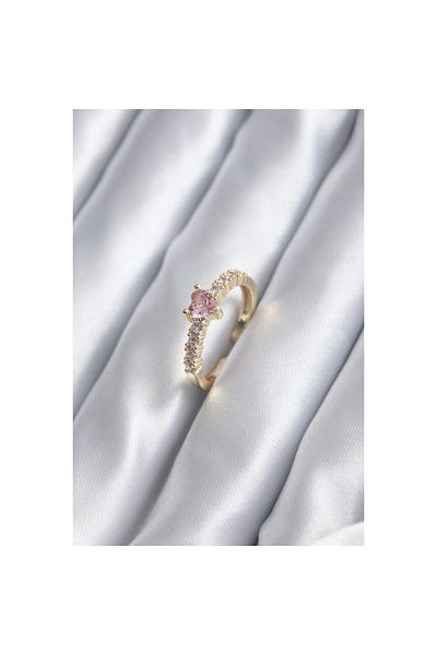 Marsilyan Gold Color Zircon Stone Pink Crystal Heart Model Women's Ring - TJ-BYK2852