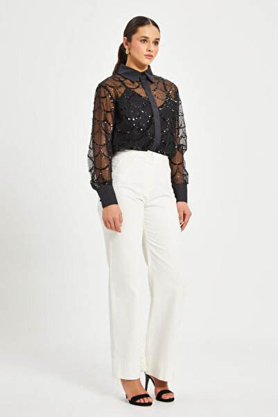 SERPİL İşlemeli Transparan Kadın Gömlek - Özel Gün ve Davetler için İdeal