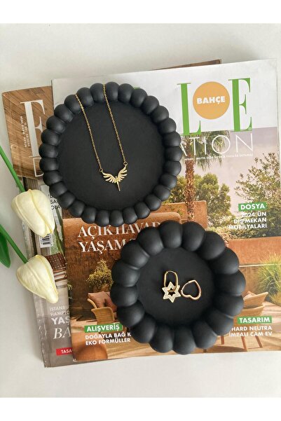 Elan Design Σετ 2 διακοσμητικών μαύρων πιάτων με φυσαλίδες και σουβέρ για κοσ...