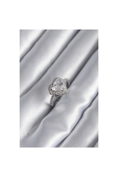Marsilyan Brass Silver Color Zircon Stone Heart Charm Model Women's Ring - TJ-BYK2952