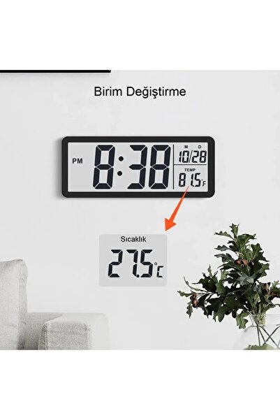 Genel Markalar LCD Ekranlı Modern Tasarım Dijital Duvar Saati USB Pilli Zaman Tarih Sıcaklık Saat Gösterimi 20x8cm