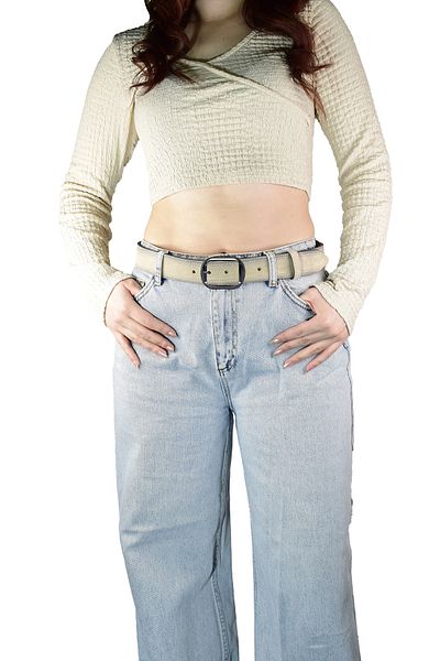 GoDeri 100% Genuine Leather, Nickel Buckle 4 Cm Suede Cream Women's Belt; Jeans, Sports Belt=an-byn-23
