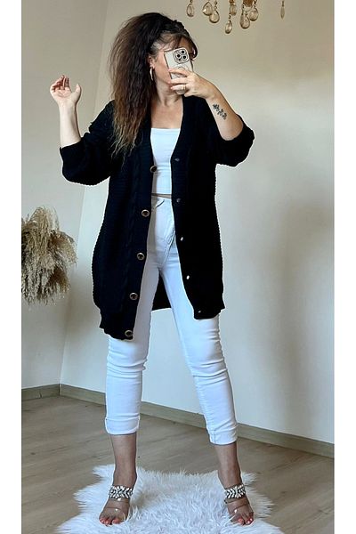 azra moda Short Buttoned Knitwear Cardigan Black