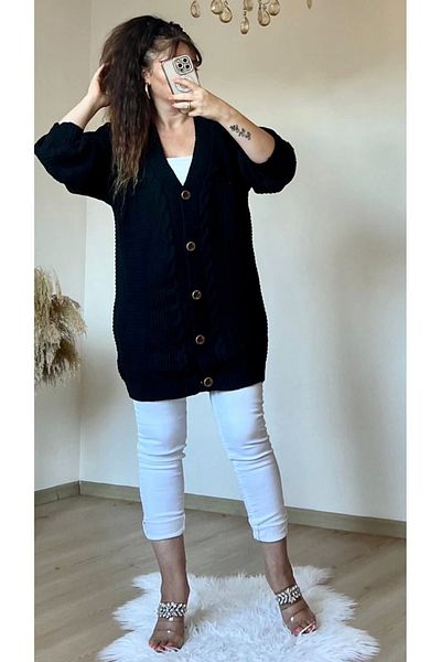 azra moda Short Buttoned Knitwear Cardigan Black