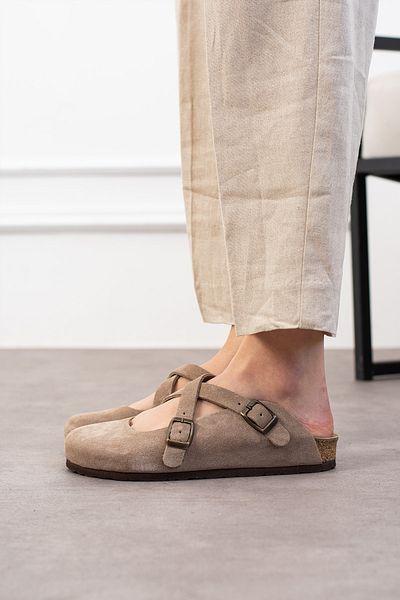 Uniqueqoop Vienna Genuine Leather Cork Sole Orthopedic Women's Slippers