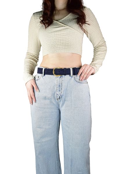 GoDeri 100% Genuine Leather Gold Color 4cm Suede Navy Blue Women's Belt