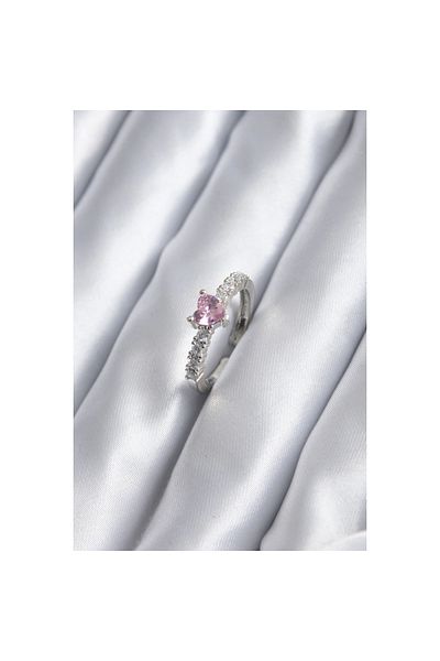 Marsilyan Silver Color Zircon Stone Pink Crystal Heart Model Women's Ring - TJ-BYK2851