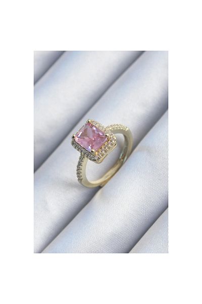 Marsilyan Brass Gold Color Pink Zircon Stone Women's Ring - TJ-BYK2902