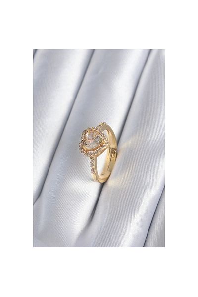 Marsilyan Brass Gold Color Zircon Stone Heart Charm Model Women's Ring - TJ-BYK2858