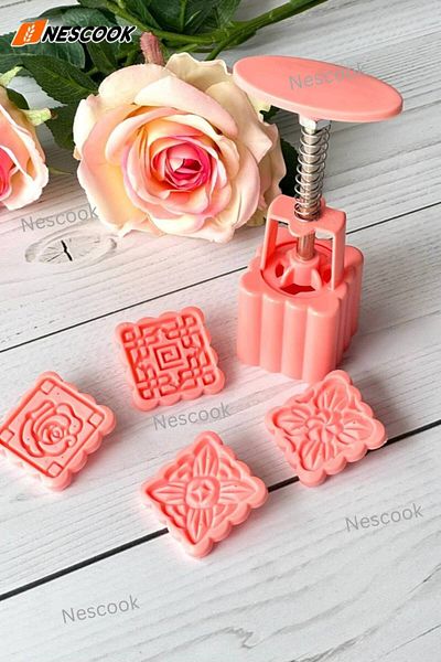 nescook قالب البسكويت، قاطع الضغط على الزهور، قاطع الضغط المربع، ختم البسكويت