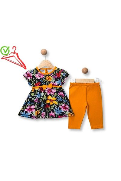 DECO 146-04-25 Girl's Suit with Tatyli Bow and Flower Pattern 9/24 Months