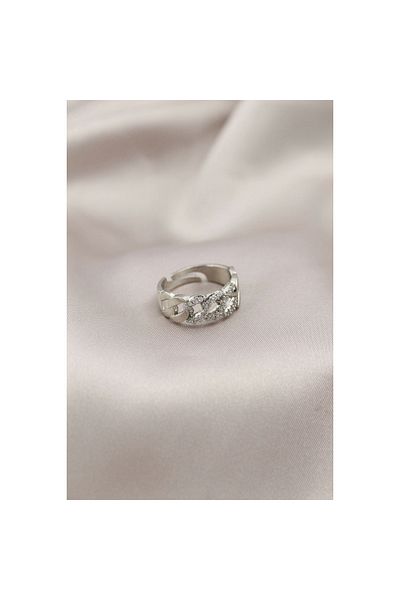 Marsilyan Silver Color Metal Chain Model Stoned Women's Ring - TJ-BYK2200