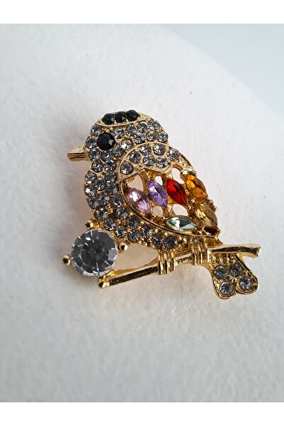 BHR AKSESUAR Altın Zirkon Taşlı Minik Kuş Broş