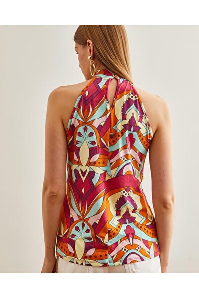 Cistern İstanbul Bluză colorată cu nasturi cu guler cu model pentru femei