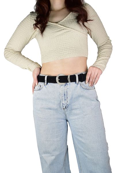 GoDeri Curea neagră pentru femei 100% piele naturală cu cataramă argintie de 4 cm