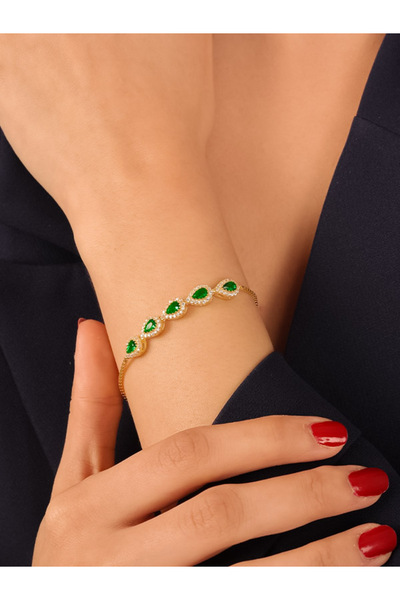 Mdk Jewelry 925 Ayar Gümüş Zümrüt Taşlı Su Yolu Bileklik