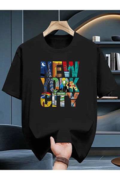 EXPECTED تي شيرت صيفي من القطن بياقة دائرية ومطبوع عليه نص مرح ملون كبير الحج...