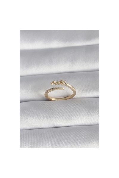 Marsilyan Brass Gold Color Zircon Stone Detail Heart Model Women's Ring - TJ-BYK3015