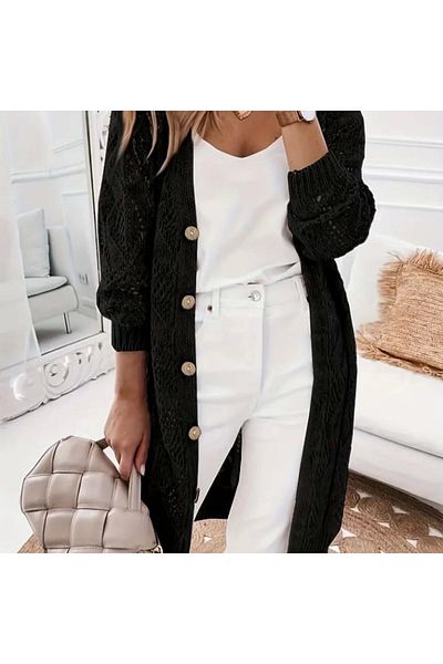 azra moda Long Buttoned Knitwear Cardigan Black