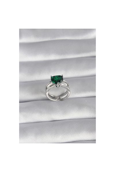 Marsilyan Brass Silver Color Green Zircon Stone Single Stone Model Women's Ring - TJ-BYK3026