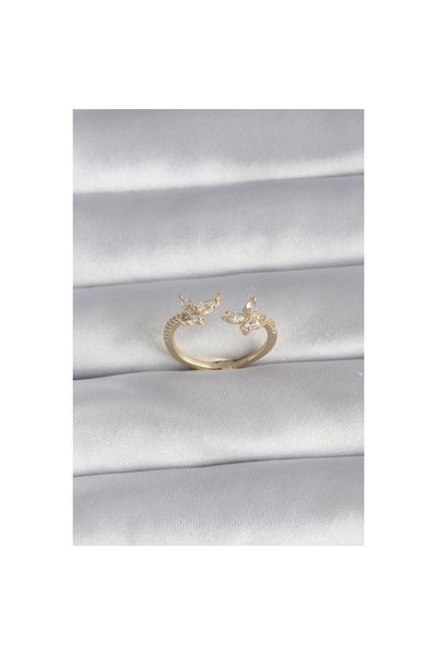 Marsilyan Brass Gold Color Zircon Stone Butterfly Model Women's Ring - TJ-BYK3008