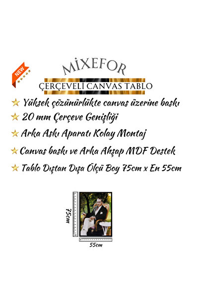 mixefor Ataturk Canvas Print Painting with Black Frame -Size 55cm X 75cm