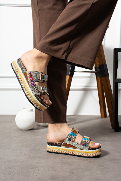 KOTAN Таба камінь бісер діамантовим оздобленням подвійною стрічкою зручна підошва жіночі тапочки