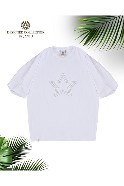 JANSO GROUP Women Short Sleeve Star Printed Tshirt Large Size Oversize Cotton Fabric